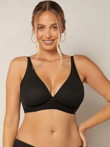 LUVLETTE Plus Natural Wireless Plunge Lounge Bra - Black - View 7