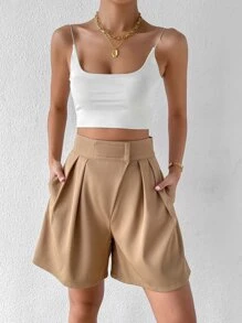 Chiquease Fold Pleated Wide Leg Shorts - Khaki - View 5