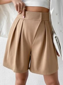 Chiquease Fold Pleated Wide Leg Shorts - Khaki - View 2