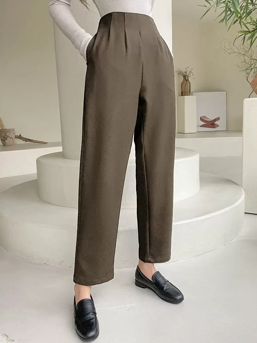 DAZY Quần ống côn cơ bản màu trơn đơn giản cho nữ, quần âu - Màu nâu  Mocha - Xem 1