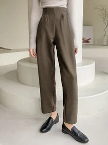 DAZY Quần ống côn cơ bản màu trơn đơn giản cho nữ, quần âu - Màu nâu  Mocha - Xem 2