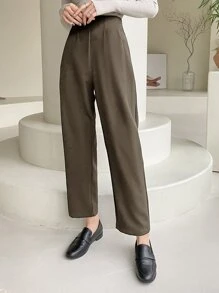 DAZY Quần ống côn cơ bản màu trơn đơn giản cho nữ, quần âu - Màu nâu  Mocha - Xem 3