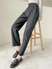DAZY Quần ống đứng xếp ly màu trơn cho nữ, Quần công sở nữ, Quần áo trở lại trường, Quần giáo viên - Xám - Xem 4