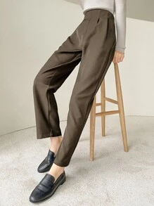 DAZY Quần ống côn cơ bản màu trơn đơn giản cho nữ, quần âu - Màu nâu  Mocha - Xem 4