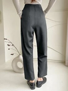 DAZY Quần ống đứng xếp ly màu trơn cho nữ, Quần công sở nữ, Quần áo trở lại trường, Quần giáo viên - Xám - Xem 5