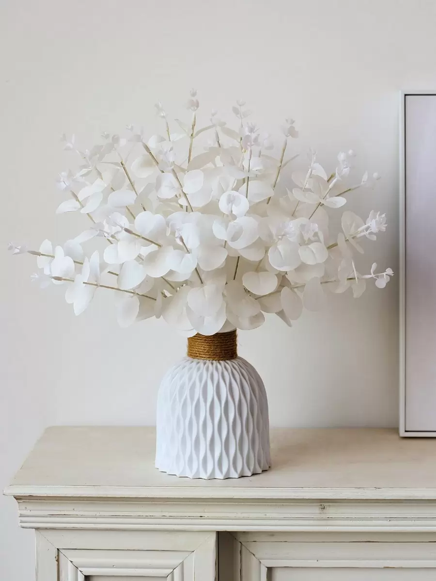 1 件人造花茎仿长茎银元叶假植物桉树花束用于花环派对家居工艺装饰、假植物、秋季装饰、房间、书桌、花园装饰、房间装饰用品、情人节、礼物 - 白色 - 查看 1