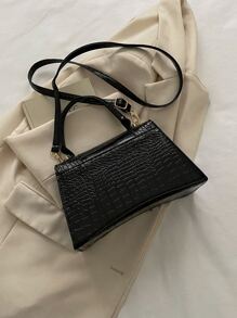 Waterproof,Lightweight,Business Casual Crocodile Embossed Flap Square Bag For Teen Girls Women College Students,Rookies & White-collar Workers Perfect for Office,College,Work ,Business,Commute - Black - View 2