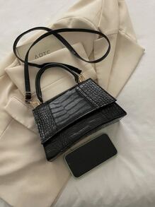 Waterproof,Lightweight,Business Casual Crocodile Embossed Flap Square Bag For Teen Girls Women College Students,Rookies & White-collar Workers Perfect for Office,College,Work ,Business,Commute - Black - View 5