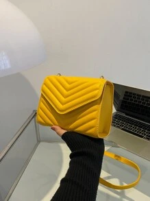 Túi Crossbody Nữ In chữ V Có thể điều chỉnh được Đúng mốt - Màu Mù tạt vàng - Xem 3