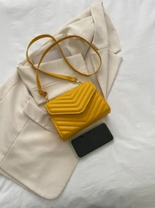 Túi Crossbody Nữ In chữ V Có thể điều chỉnh được Đúng mốt - Màu Mù tạt vàng - Xem 5