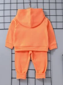 Đứa bé gái Đồ họa Khẩu hiệu Áo hoodie ấm áp & Quần nỉ - trái cam - Xem 2