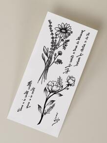 1sheet Letter & Floral Pattern Tattoo Sticker - Black - View 5