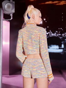 SHEIN Marled Flap Detail Crop Tweed Overcoat - Multicolor - View 2