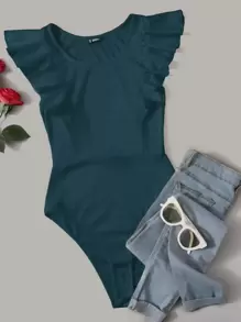 SHEIN Clasi Solid Ruffle Armhole Bodysuit