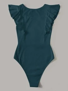 SHEIN Clasi Solid Ruffle Armhole Bodysuit