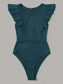SHEIN Clasi Solid Ruffle Armhole Bodysuit