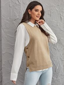 SHEIN LUNE Button Side Slit Hem Sweater Vest In Fall/Winter