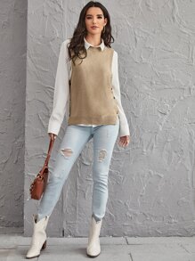 SHEIN LUNE Button Side Slit Hem Sweater Vest In Fall/Winter