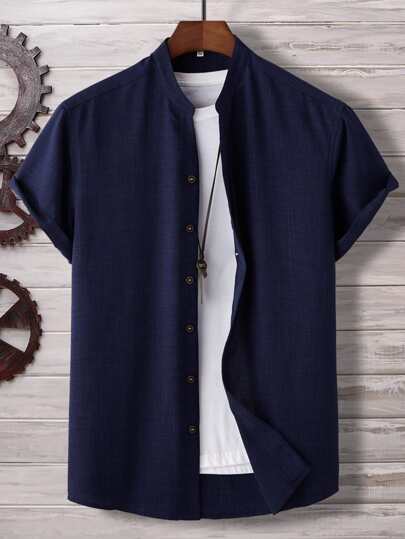 قميص موحدة اللون أزرار علوية قطعة واحدة للرجال