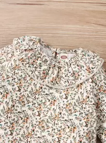 SHEIN Vintaside Kids Baby Girl Suspender Skirt & Plant Print Flounce Sleeve Top - Multicolor - View 4