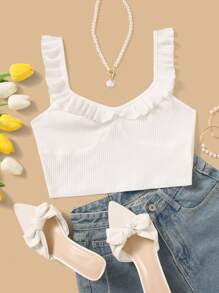 SHEIN EZwear Áo nữ Xù màu trơn trắng Giải trí - trắng - Xem 1