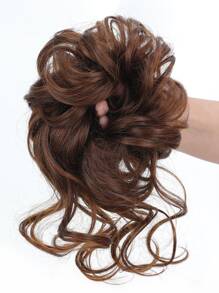 Pedazo de cabello sintético moño chignon rizado desordenado banda elástica de cabello scrunchy peluca piezas para mujer pasadores de pelo marrón oscuro peluca - Marrón - Ver 1