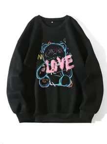 INAWLY 熊和字母圖案保暖衛衣