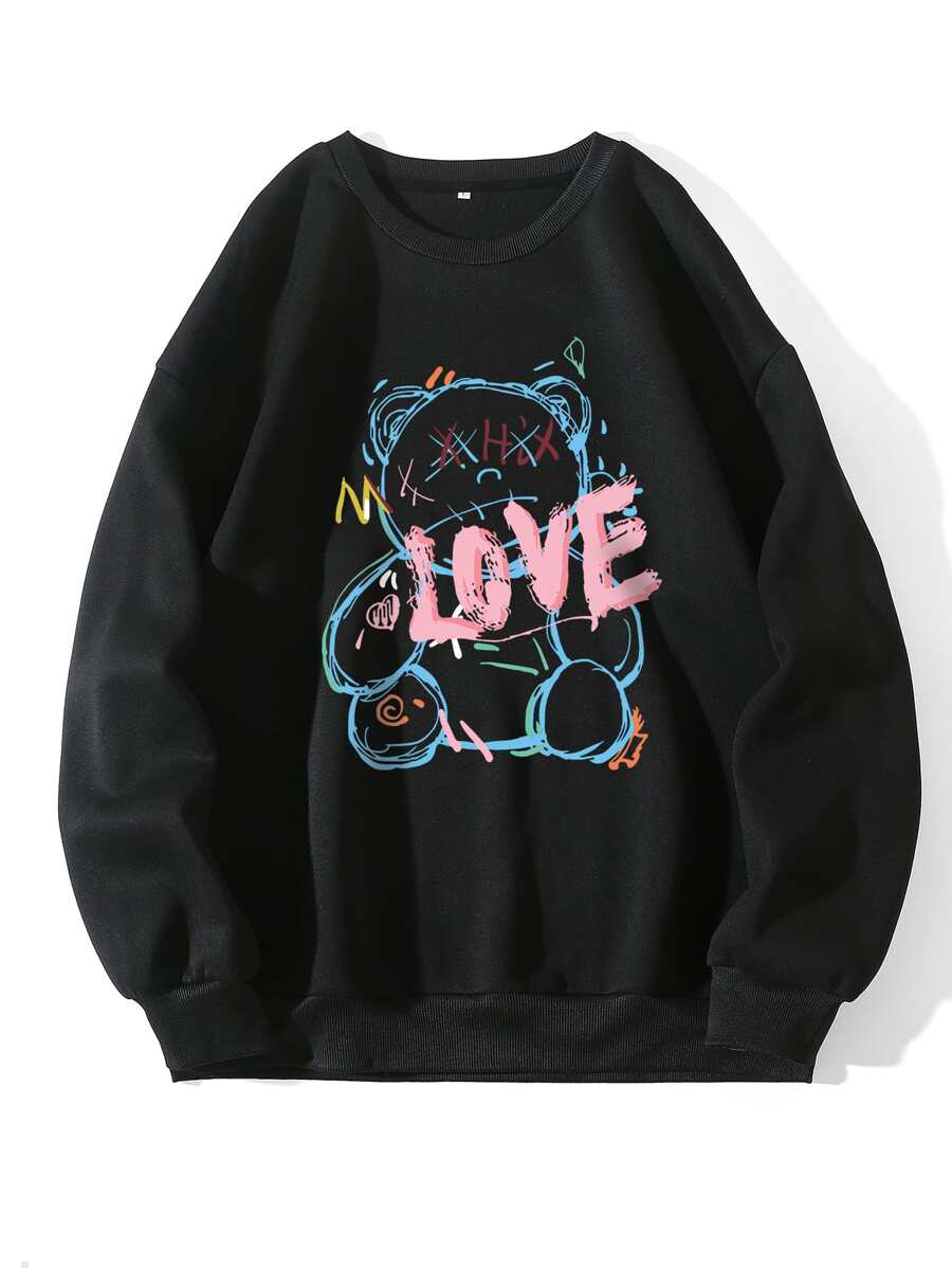 INAWLY 熊和字母圖案保暖衛衣