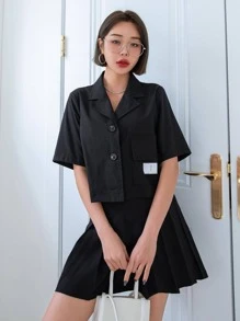 DAZY Bộ đồ hai mảnh nữ Đắp vá Xếp li Túi Nút phía trước Lá thư Sẵn sàng - màu đen - Xem 3