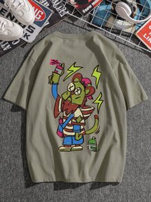 Manfinity Roghcode 男士卡通和字母圖案T恤 - 卡其色 - 查看 2