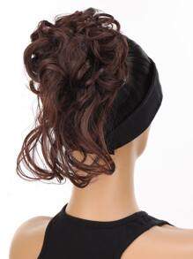 Pedazo de cabello sintético moño chignon rizado desordenado banda elástica de cabello scrunchy peluca piezas para mujer pasadores de pelo marrón oscuro peluca - Marrón - Ver 4