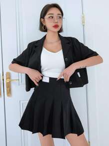 DAZY Bộ đồ hai mảnh nữ Đắp vá Xếp li Túi Nút phía trước Lá thư Sẵn sàng - màu đen - Xem 5