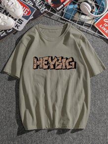 Manfinity Roghcode 男士卡通和字母圖案T恤 - 卡其色 - 查看 3