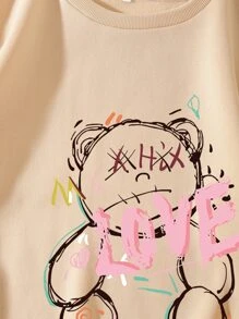 SHEIN Qutie 熊和字母圖案保暖套頭衫