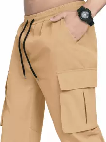 Manfinity Homme Men Flap Pocket Drawstring Waist Pants - Khaki - View 7