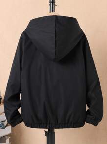 Niños 1 pieza Cazadora en contraste reflectante con capucha - Negro - Ver 2