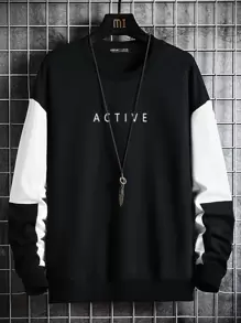 Manfinity Áo nỉ Nam Khối Màu Lá thư Giải trí - màu đen - Xem 1