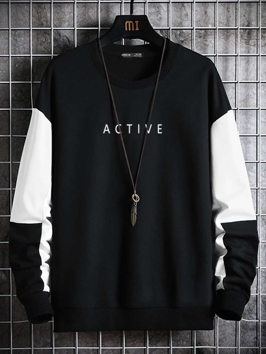 Manfinity Áo nỉ Nam Khối Màu Lá thư Giải trí - màu đen - Xem 1