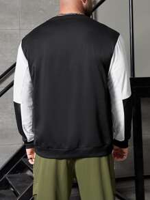 Manfinity Áo nỉ Nam Khối Màu Lá thư Giải trí - màu đen - Xem 2