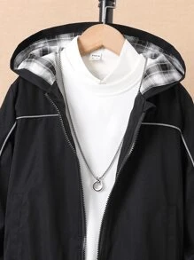 Niños 1 pieza Cazadora en contraste reflectante con capucha - Negro - Ver 4