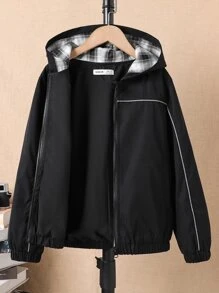 Niños 1 pieza Cazadora en contraste reflectante con capucha - Negro - Ver 6