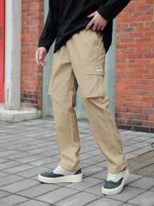Manfinity Hypemode Men Flap Pocket Side Cargo Trousers - Khaki - View 3