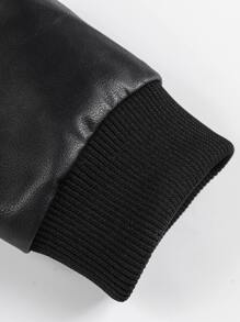 Manfinity LEGND 1pc Loose Fit Men's Zip Up Hooded Pu Leather Jacket, Motorcycle Jacket, Long Sleeve, Going Out, Punk Rock, Boyfriend Gift, Color Block , Fall Winter - Black - View 6