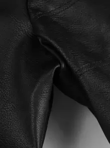 Manfinity LEGND 1pc Loose Fit Men's Zip Up Hooded Pu Leather Jacket, Motorcycle Jacket, Long Sleeve, Going Out, Punk Rock, Boyfriend Gift, Color Block , Fall Winter - Black - View 4