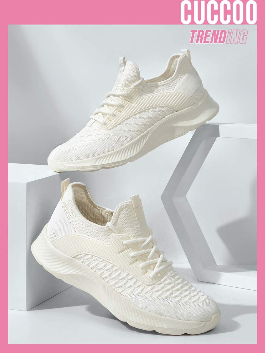Cuccoo Knit Detail Lace-up Front Breathable Running Shoes - Beige - View 1