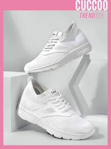 Cuccoo Striped Knit Detail Breathable Running Shoes - White - View 1