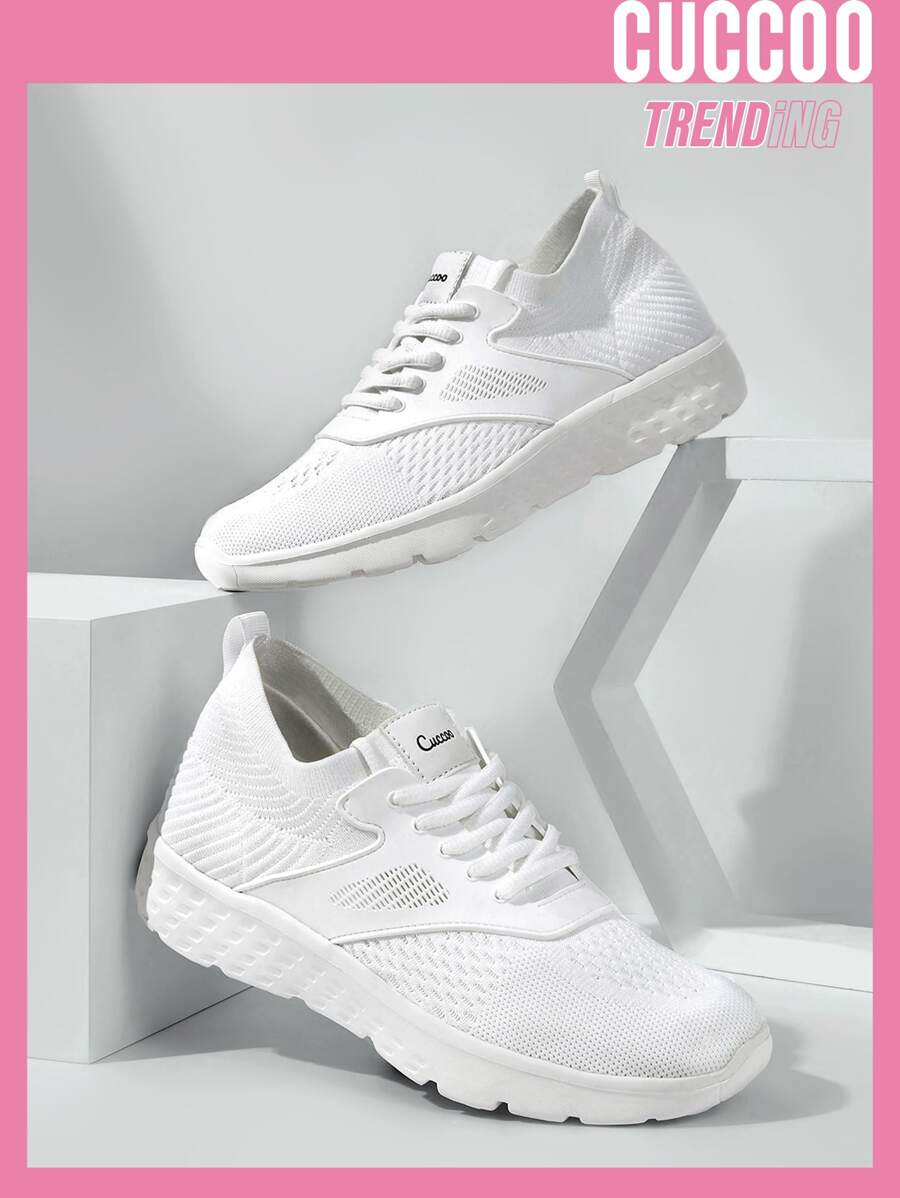Cuccoo Striped Knit Detail Breathable Running Shoes - White - View 1
