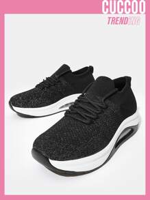 Cuccoo Knit Detail Lace-up Front Rocking Shoes - Black - View 1