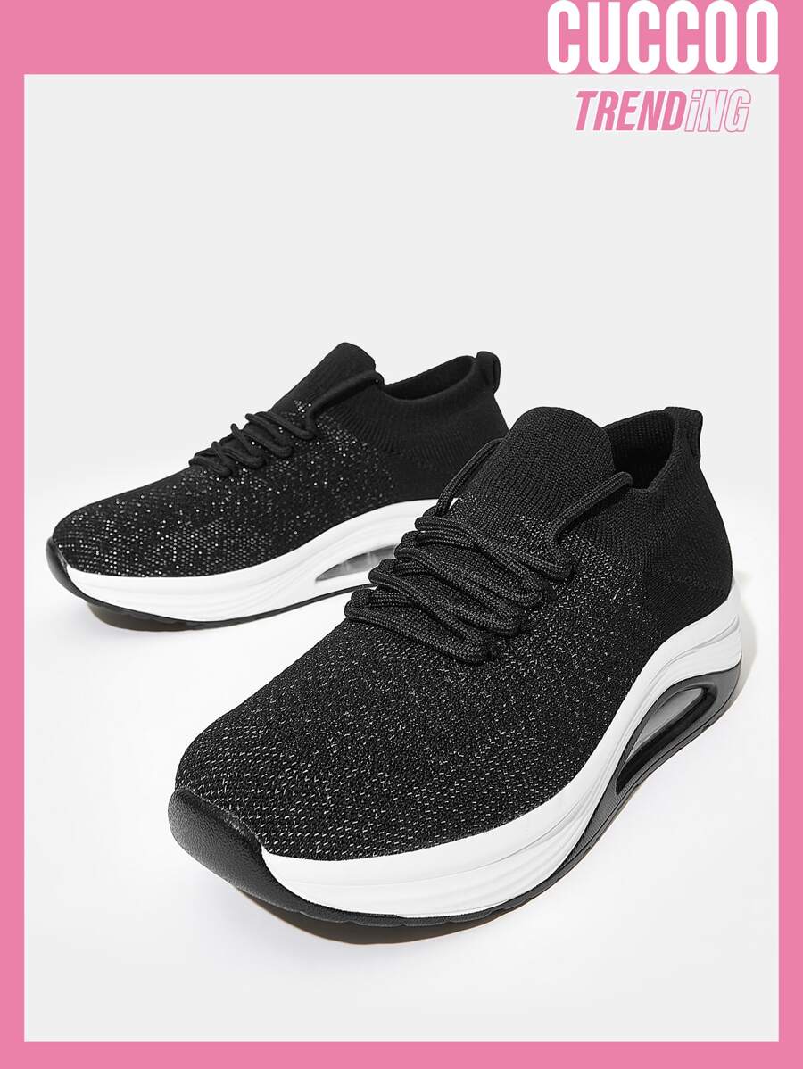 Cuccoo Knit Detail Lace-up Front Rocking Shoes - Black - View 1