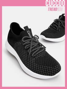 Cuccoo Knit Detail Graphic Breathable Running Shoes - Black - View 1